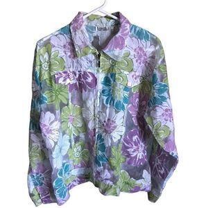 Kenneth too Jacket semi sheer floral Women’s Size 1X zip front purple green